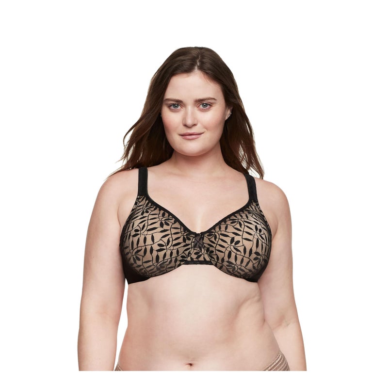 Olga Women's Sheer Leaves Minimizer Bra, Black and French Toast, 38DD - Image 1
